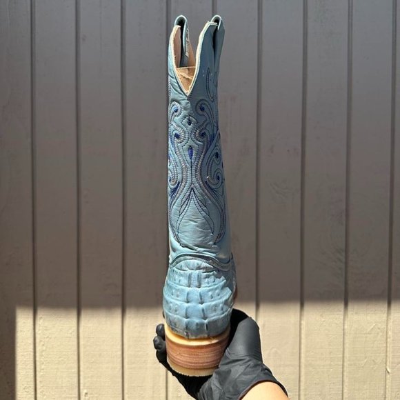 #13 Light Blue Crocodile Tail Design Western Boot - Picture 5 of 5